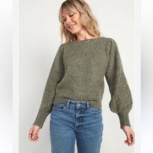 Old Navy Boat-Neck Heathered Pointelle Knit Sweater
